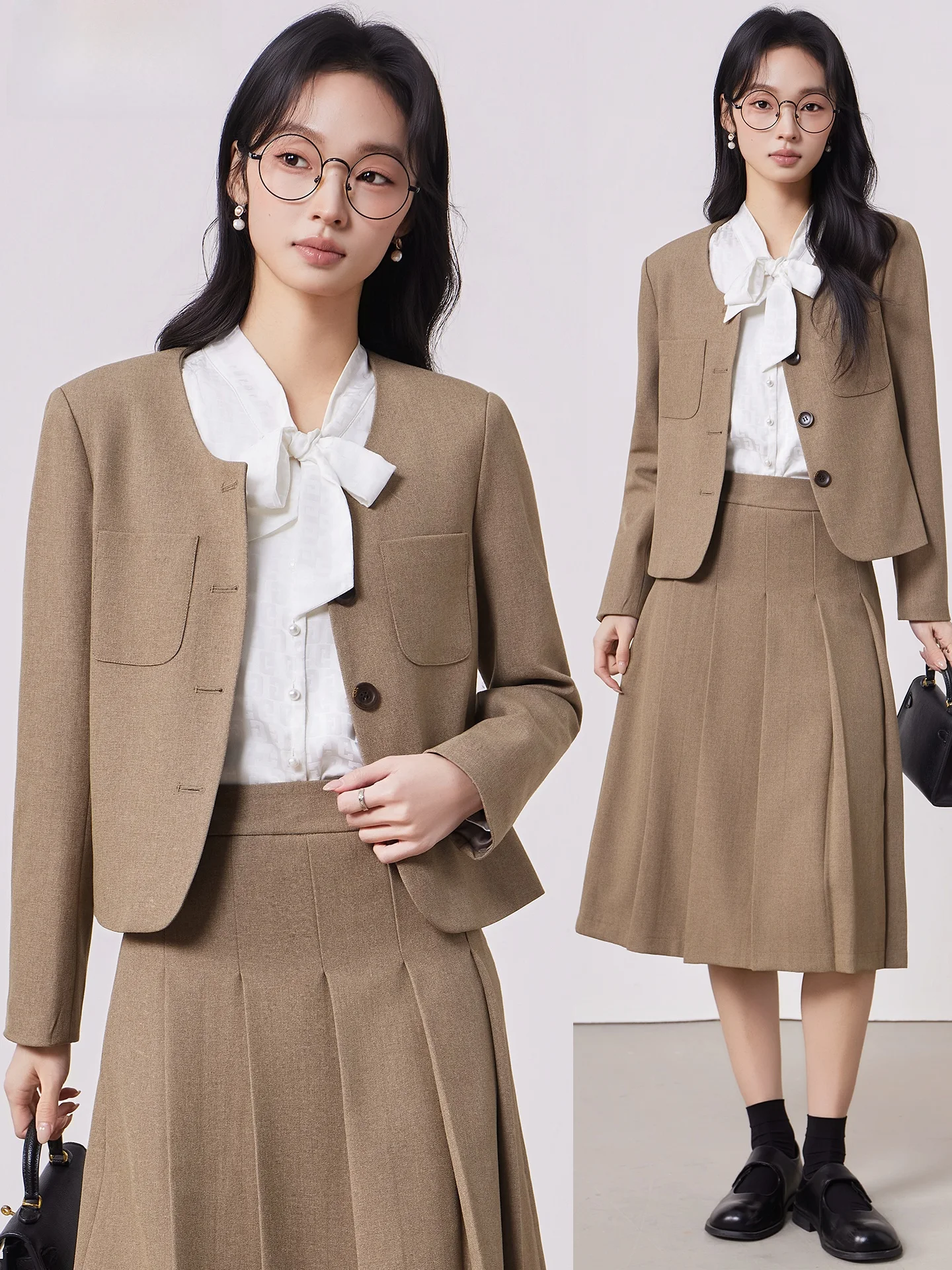 

Женский костюм цвета хаки: легкий комплект для весны и осени, маленький размер, для деловых встреч, собеседований, профессиональной одежды, верхняя одежда, пиджак