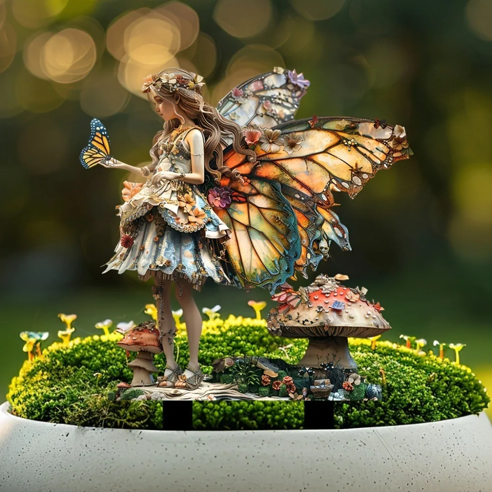 Ornament Butterfly Elves Garden Stakes Mushroom Fairy Lawn Decor Outside Yard Signs Acrylic Fairy Statue Stake Garden