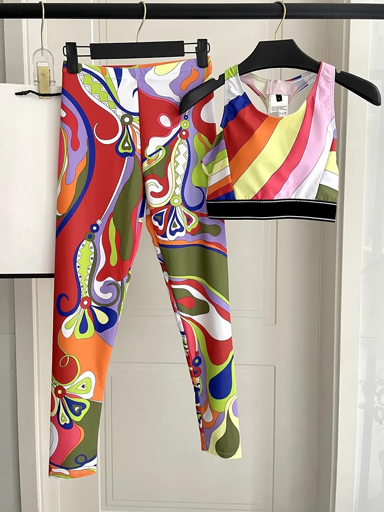 

Spring Summer Fashion Beach Party Vintage Print Trousers Suit Women's O-Neck Sleeveless Short Style Top + Slim Pencil Pants