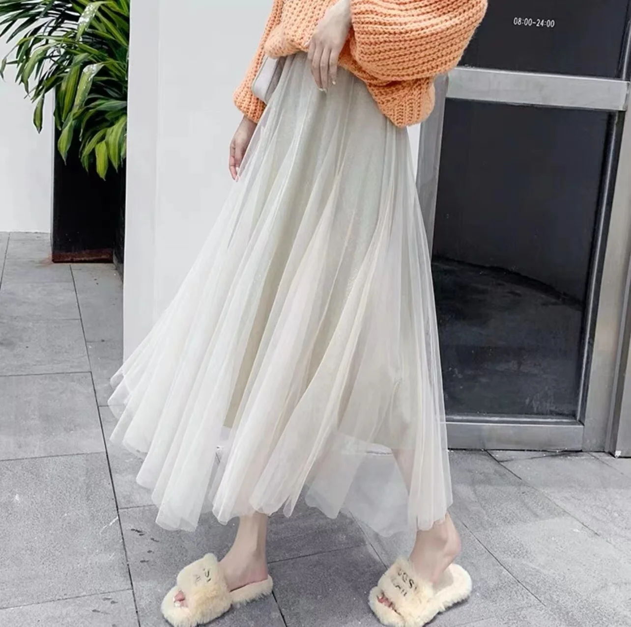 

women Gauze Summer high-end slim pleated Full thin flowing gauze skirt