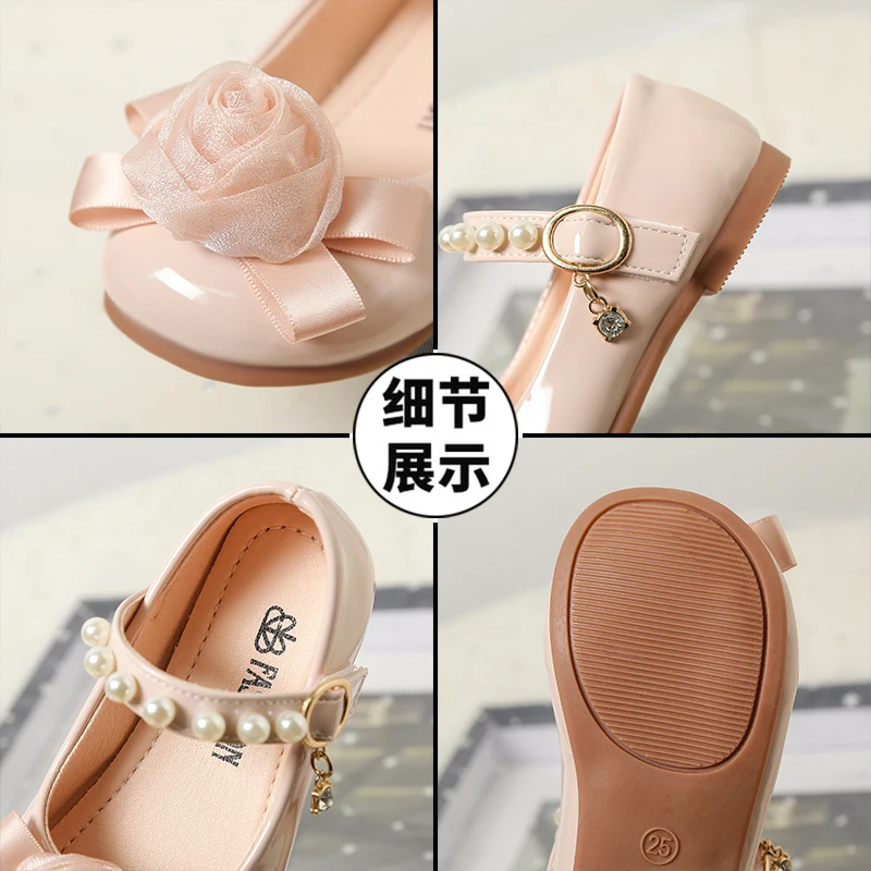 طفل الفتيات الأميرة نمط أحذية من الجلد مع زهرة الورد 2025 جديد الخريف الاطفال ماري جين الباليه الشقق لينة وحيد حفل زفاف #6