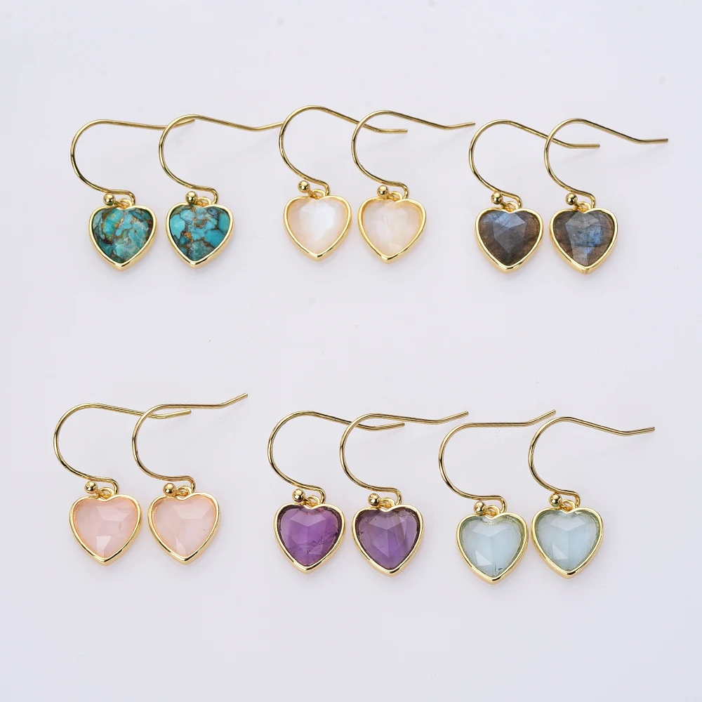 5Pairs Trendy Love Heart Earring Bohemia Natural Turquoise Stone Piercing Hanging Earrings for Women Wedding Jewelry Gifts