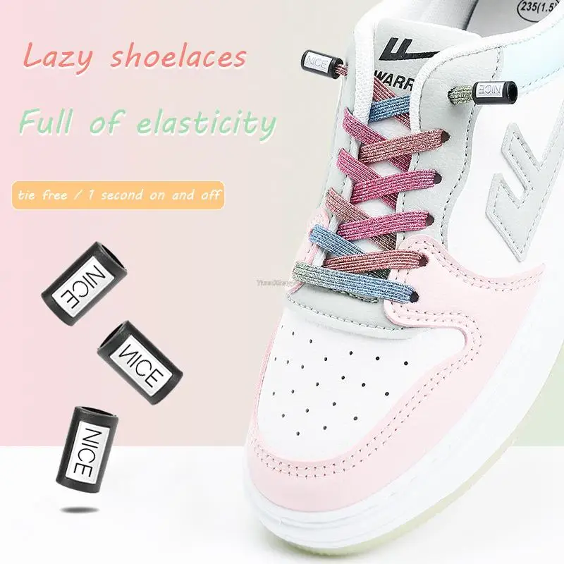 

NICE No Tie Shoelaces Gradient Elastic Laces Sneakers Colorful Flat Shoe Laces Without Ties Kid Adult Glitter Shoelace for Shoes