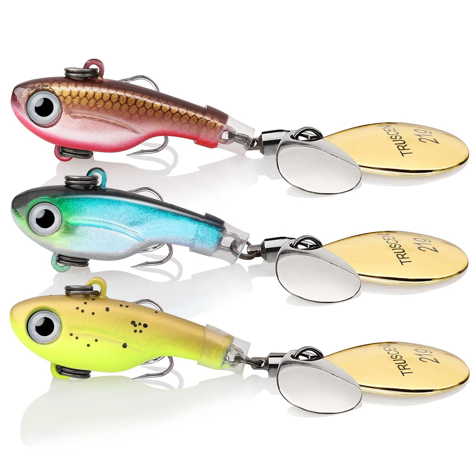 3D Eyes Sinking Metal Lures Fishing Vib Spinner Bait Rotating Spinner Lure