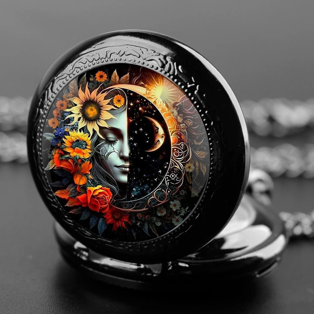 Reloj de bolsillo de cuarzo con diseño de foto artística para hombres y mujeres, cúpula de cristal, cadena duradera, esfera de números árabes, regalos creativos