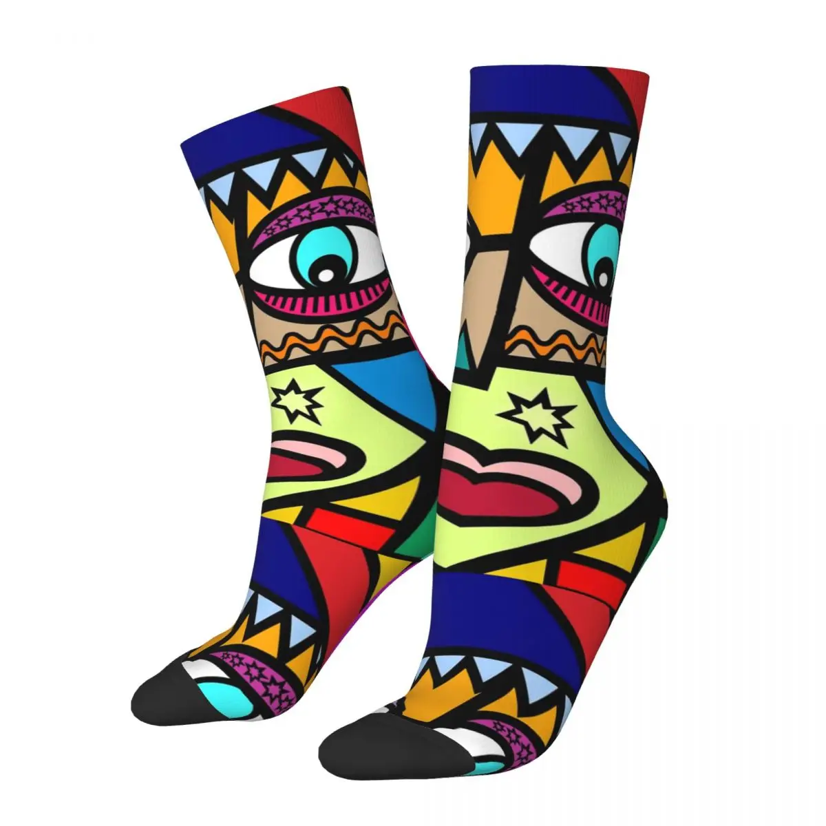 Hip Hop Retro Funky Abstract Girl Art Crazy Men's compression Socks Unisex Abstract face Street Style Seamless Crew Sock Boys