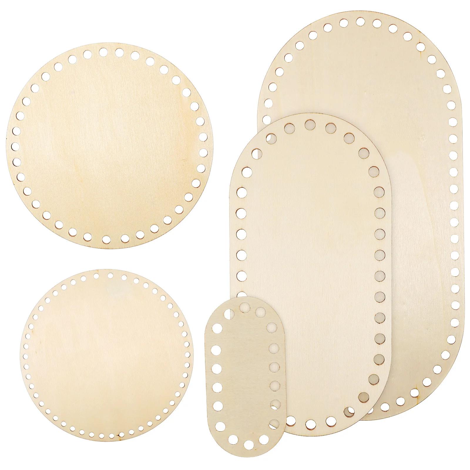

5pcs Crochet Basket Bottoms Oval Round Shape Holes Sturdy Solid Wood Slices For Crafts Knitting Bag Bases Wood Craft Supplies