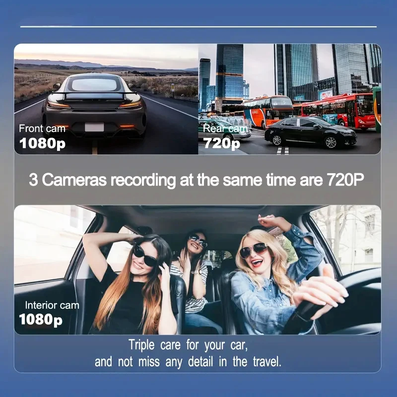 Cámara de salpicadero de 3 canales para coche, grabadora de vídeo 1080P, WIFI, DVR, cámara de visión trasera, visión nocturna, caja negra,