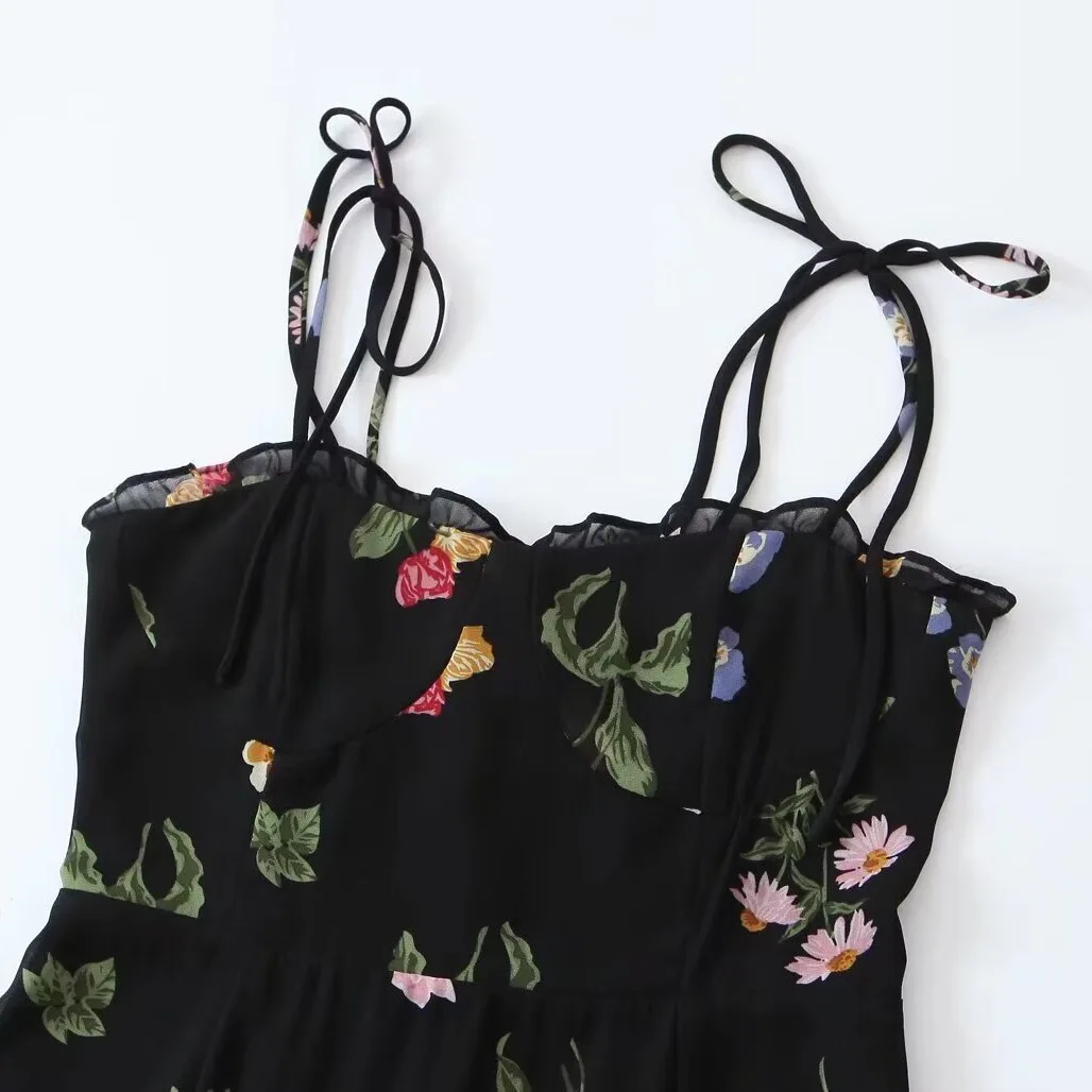 Robe imprimée bustier tubulaire pour femmes européennes et américaines, tempérament léger, cuisiné, printemps, nouveau, 2024