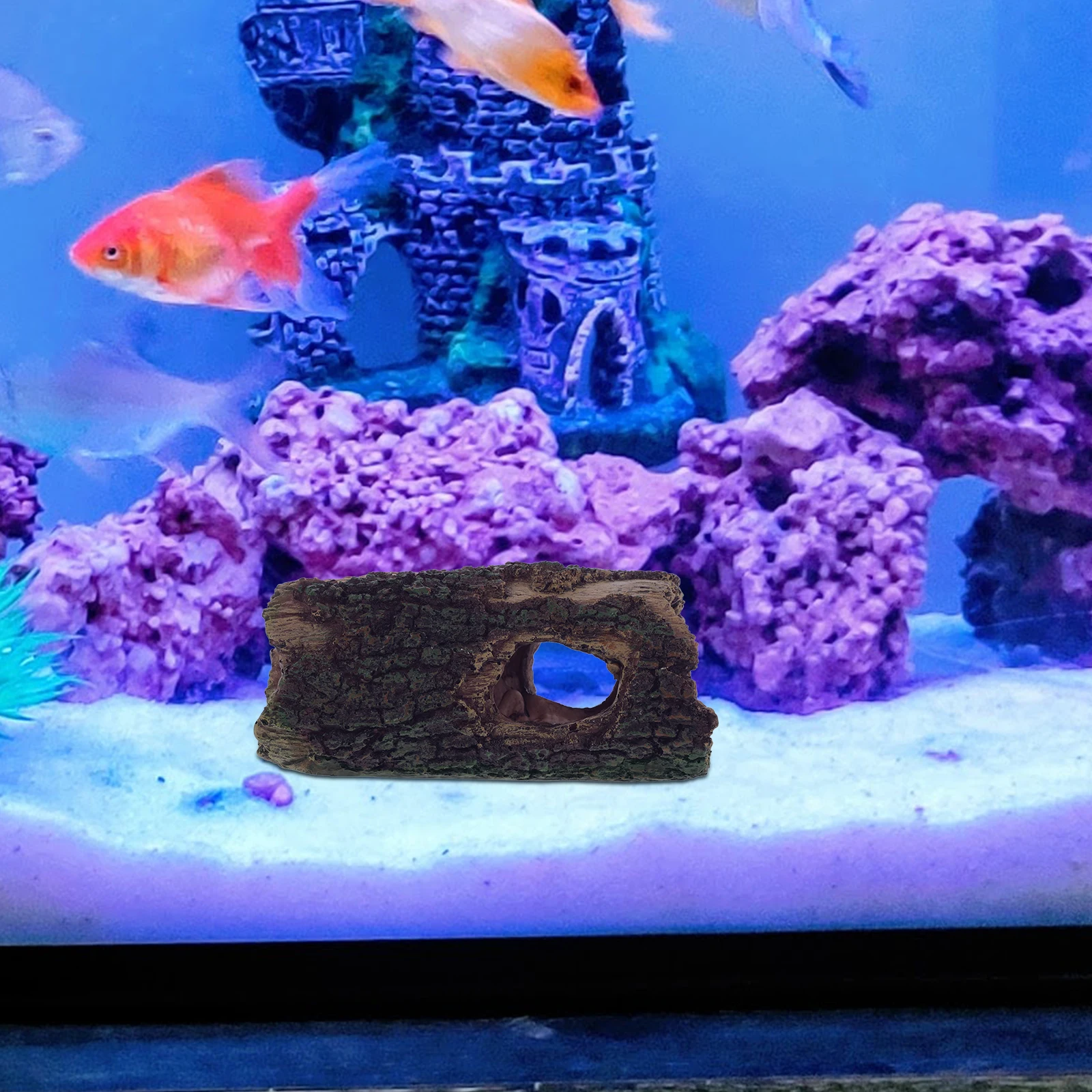 

Bark Hole House Resin Log Aquarium Fish Tank Decor Realistic Shelter Terrarium Decor Model Hideout For Fish Tank