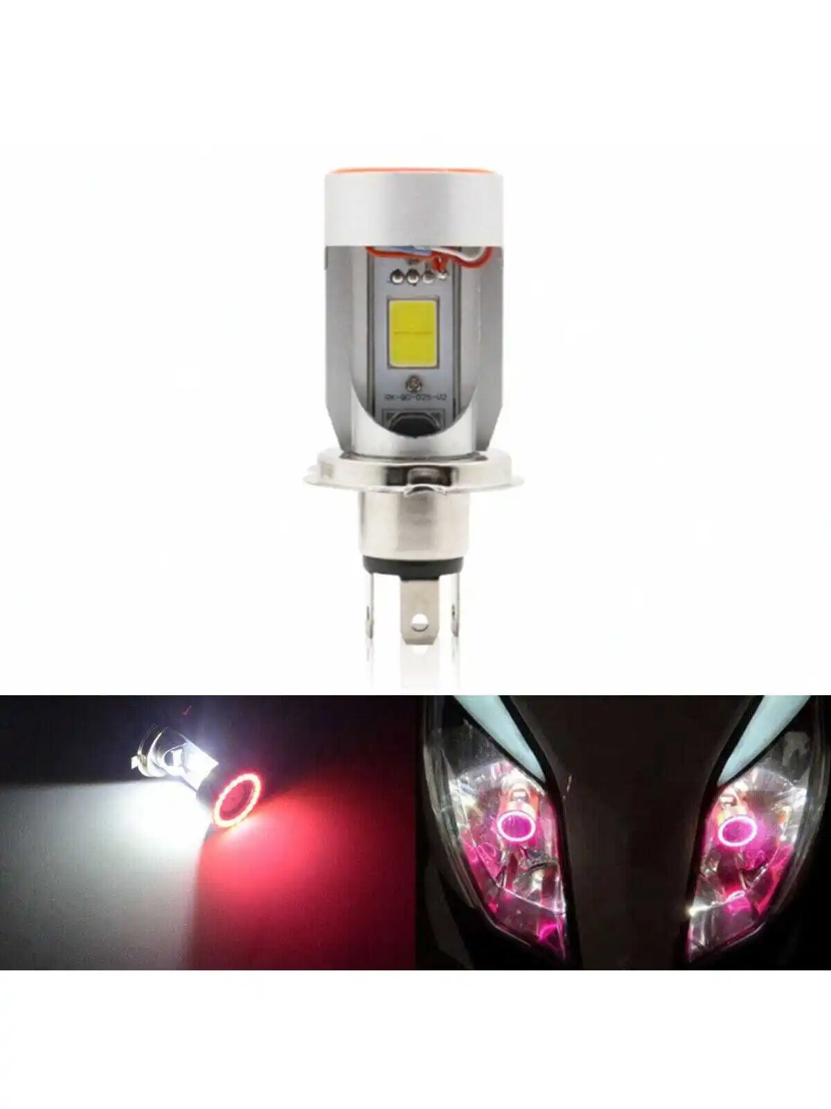 

1PCS H4 HB2 9003 Motorcycle LED Headlight Kit Hi/Lo Bulb Pink Angel Eyes 6000K