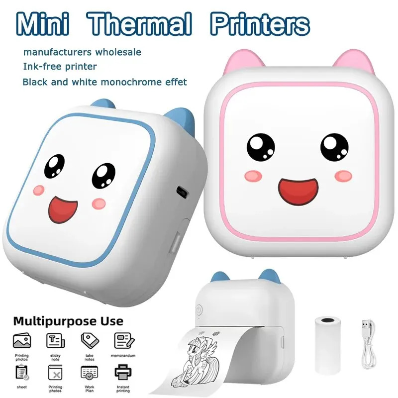 Mini Smile Printer Inkless With Thermal Paper Adhesive Photo Label Recorder Graffiti Printing Bluetooth Wirelss Maker For Home