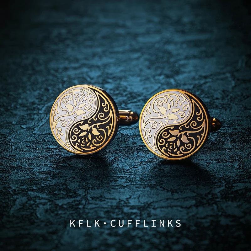 KFLK Design High Quality Cufflinks for Mens Chinese Style Tai Chi Rose Cuff links Buttons Shirt Wedding Custom Guests