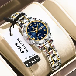 POEDAGAR Luxury Women's Quartz Watch Luminous Waterproof Week Date Ladies Watches Stainless Steel Fashion Woman Wristwatch Reloj