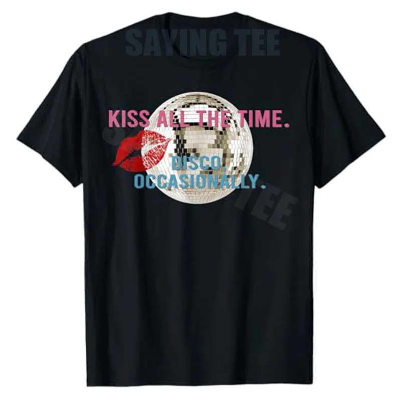 

Футболка с забавной надписью "Kiss All The Time Disco Occasionally", в стиле Y2K, с рок-музыкальным принтом, винтажная, отличный подарок, одежда с коротким рукавом