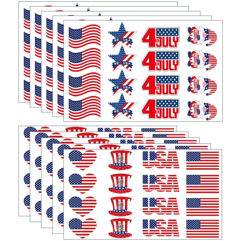 

10 Sheets Independence Day Face Tattoos Sticker Usa Decor Body Stickers Washable Party Favors Usa Flag