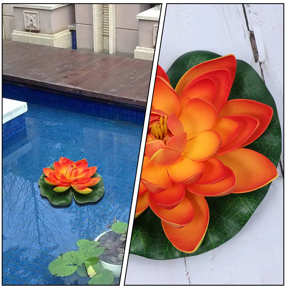 2Pcs Artificial Pond Lotus Simulation Floating Water Lily Decorative Flowers Lifelike Garden Pool Fountain Decor