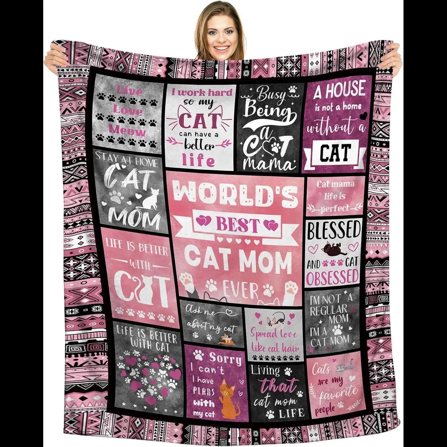 

Cozy Cat Mom Fleece Throw Blanket x Perfect Gifts for Women Cat Lovers with Cute Design