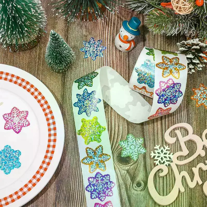 

500Pcs Party Christmas Gift Wrapping Label Children Scrapbook Stationery Decals Laser Christmas Snow Stickers