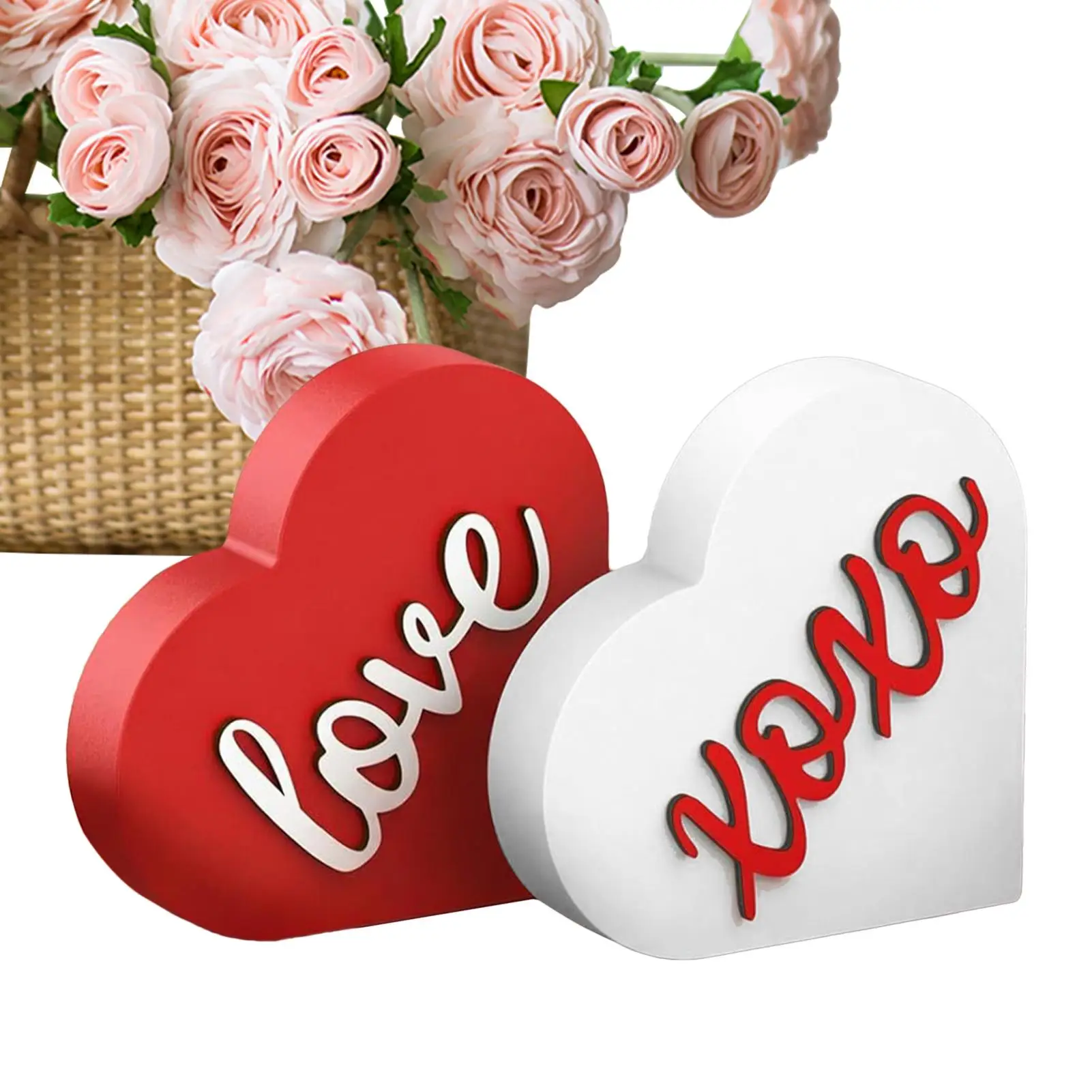 2PCS Valentine's Day Wooden Sign Decoration Heart Shaped Table Centerpieces Desktop Ornament Home Couple Love Crafts