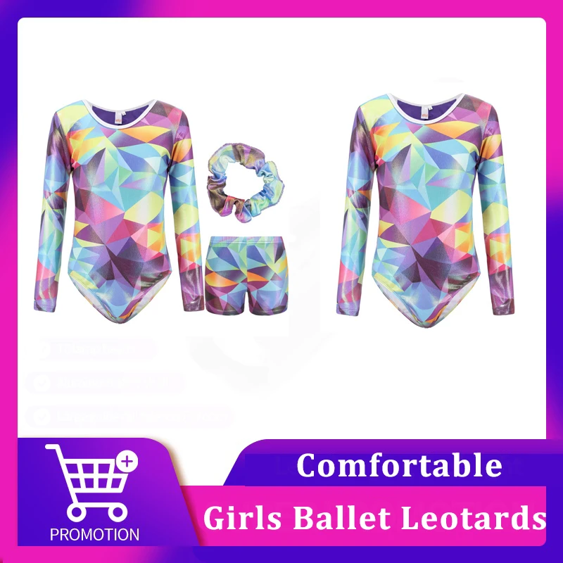 Children Girls Gymnastics Leotard Kids Ballet Dance Bodysuit With Shorts And Hairband Skating Stage Performance Dancewear