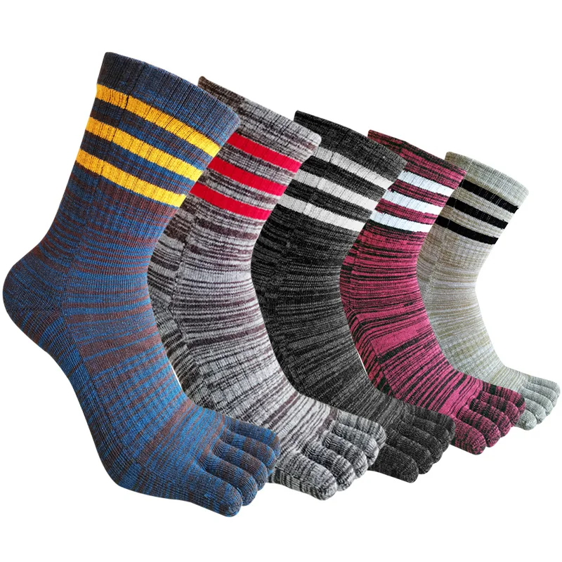 

Five Finger Socks Short Mans Cotton Striped Compression Colorful Sweat-Absorbing Breathable Warm Fitness Toe Socks Sport Vintage