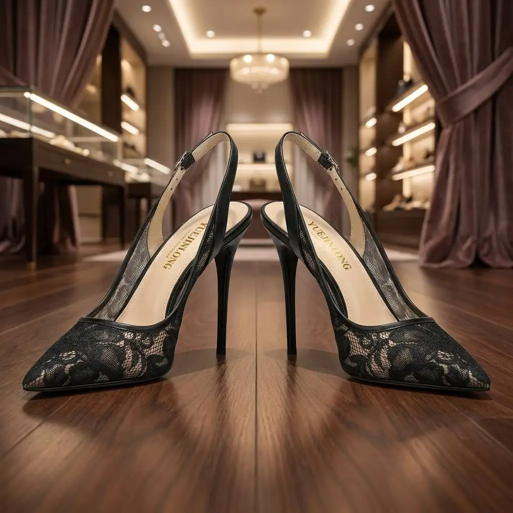 Mules de Encaje con Punta Afilada para Mujer - Sandalias de Novia Yuejinlong Blancas con Tacón de Aguja y Tira Trasera, Elegantes para Bodas y Fiestas 2026