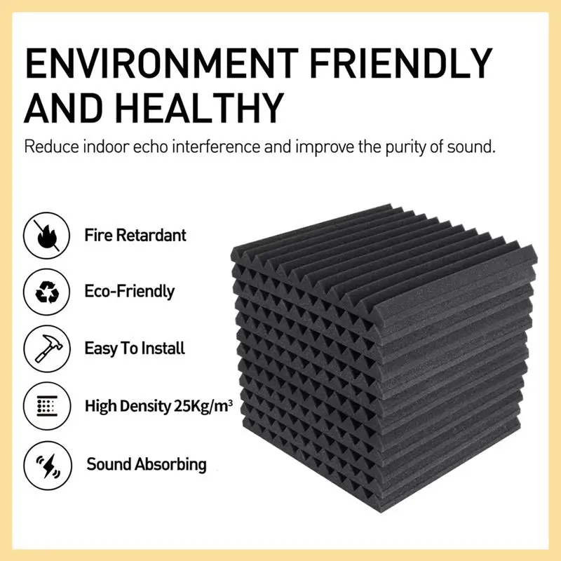 AA90-Acoustic Foam Panels 1 X 12 X 12Inch Soundproofing Noise Cancelling Wedge Panels For Home Office Recoding Studio