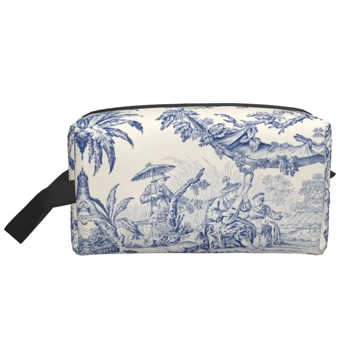 Classic French Toile De Jouy Navy Blue Motif Pattern Toiletry Bag Kawaii Cosmetic Makeup Organizer Beauty Travel Storage Bag