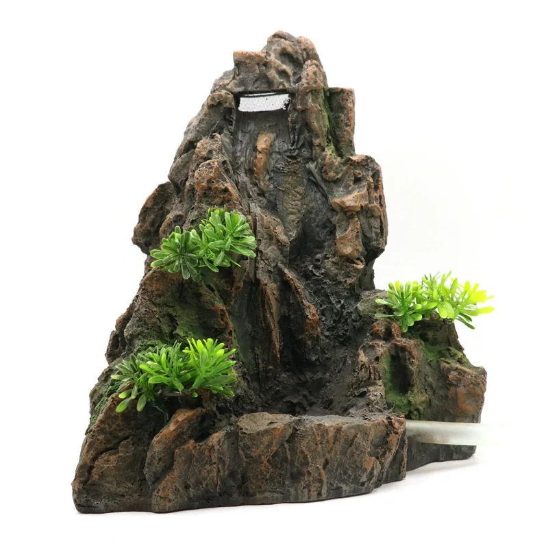 Creative Large Fish Tank Landscaping Rockery Quicksand Waterfall Mountain Resin Modeling Simple Natural Dynamic