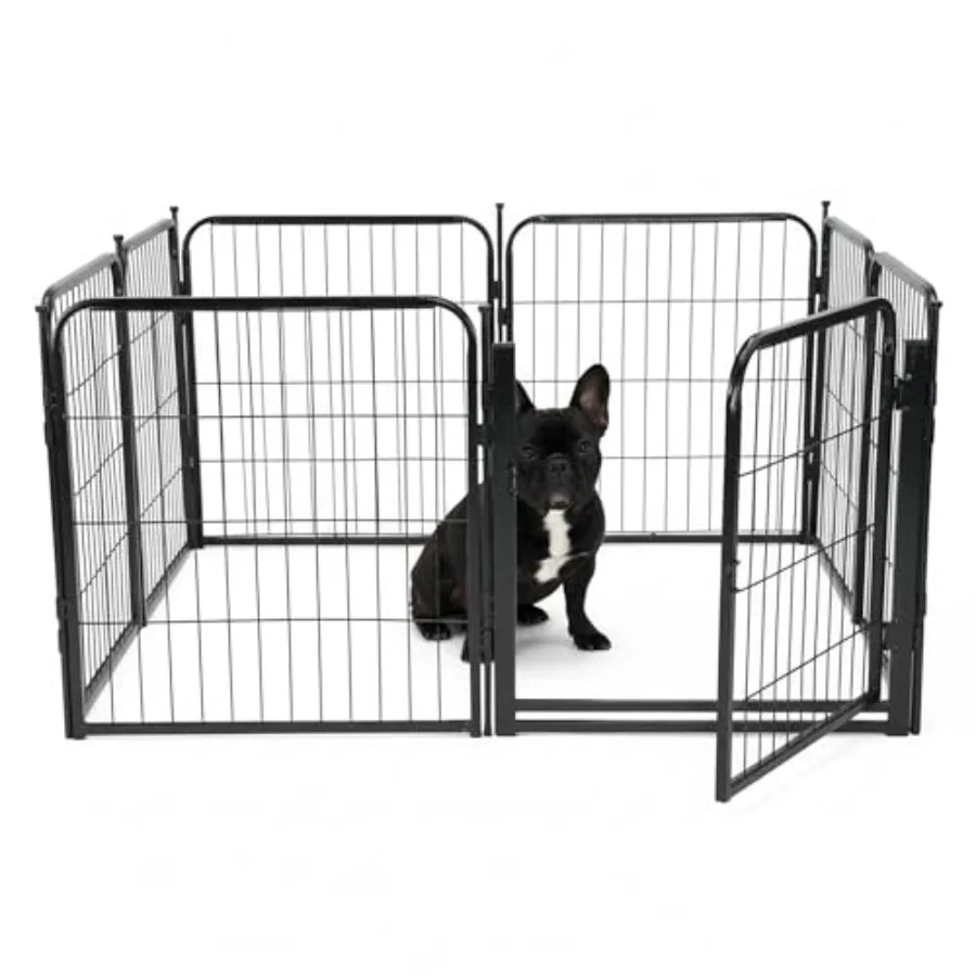 

Outdoor Dog Playpen - 24 inch 8 Panels for Small and Puppy Size Dogs - Heavy Duty Metal Pet Fence with Black Anti-Rust Coating