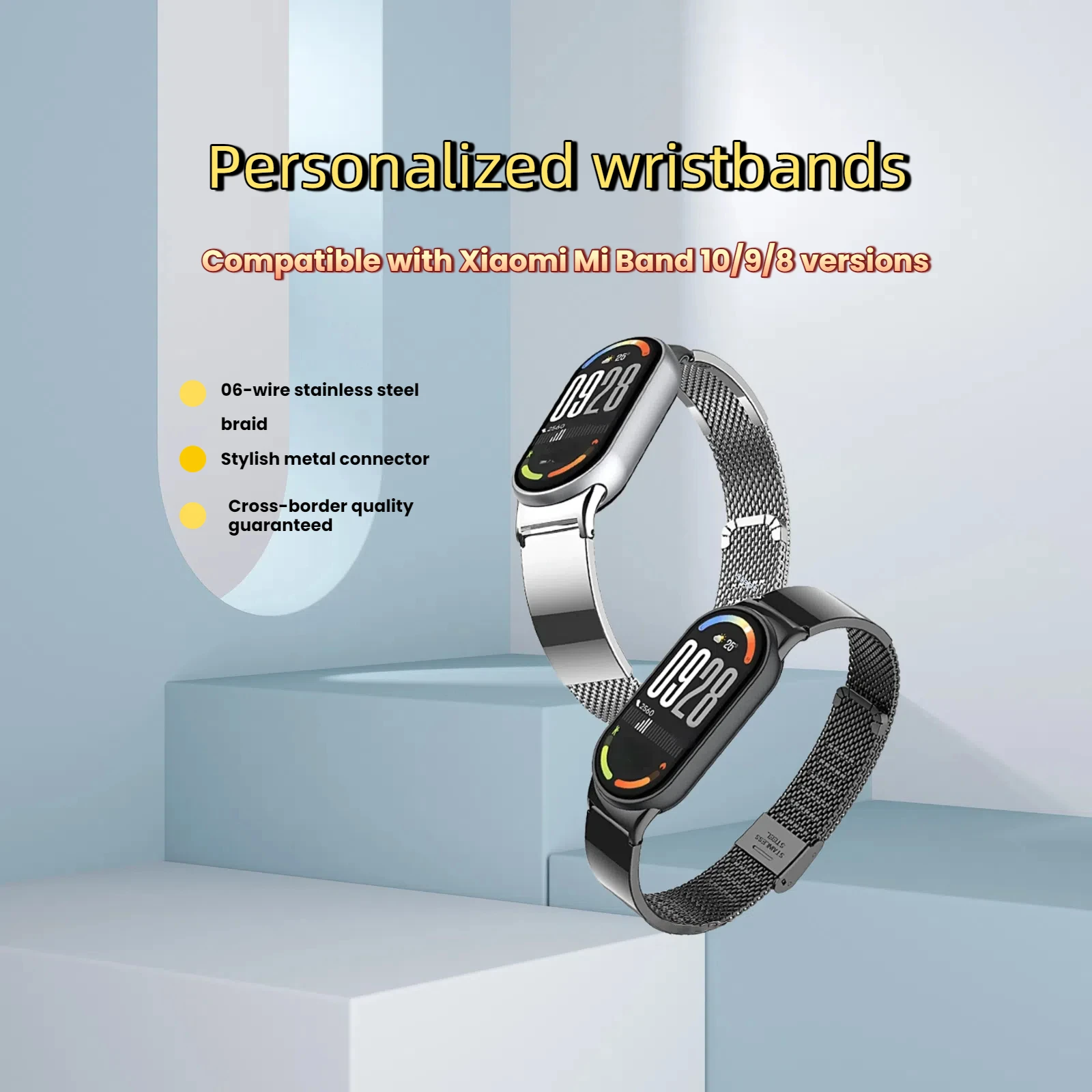 Stainless steel strap for Xiaomi Band 10 9 8stainless steel personalized band for Mi Band10 9 8 Bracelet Sport strap accessories