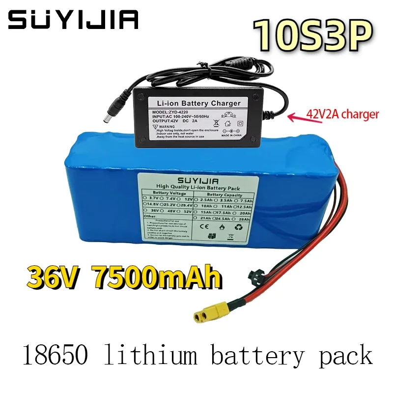 10S3P 36V7.5Ah Electric Scooter Bicycle Battery 18650 Power Battery Pack Suitable for Electric Scooter Bicycle Equipped with BMS