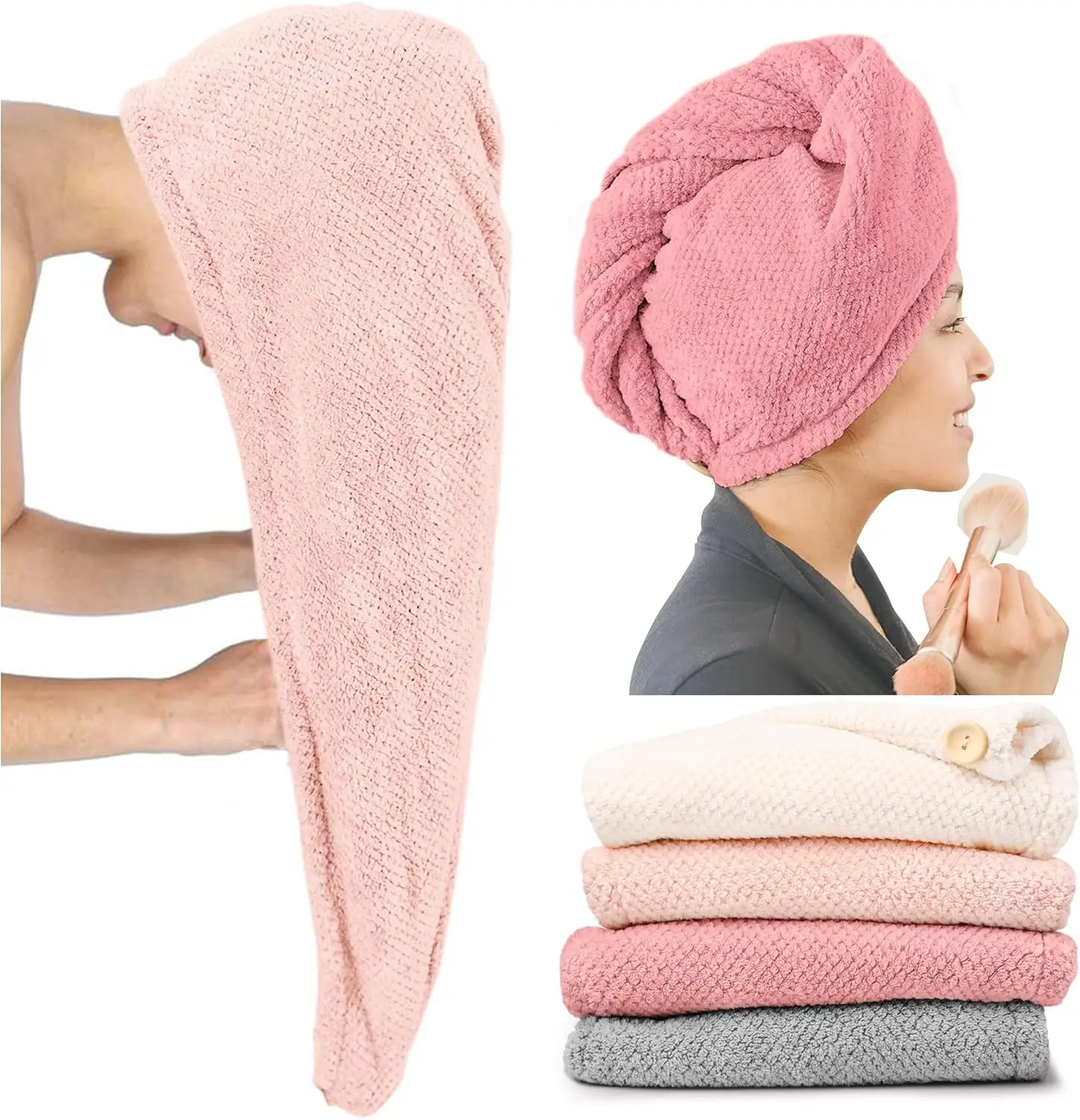 

Large size 4-pack microfiber dry hair cap strong water absorption and quick drying according to the deduction anti-frizzy