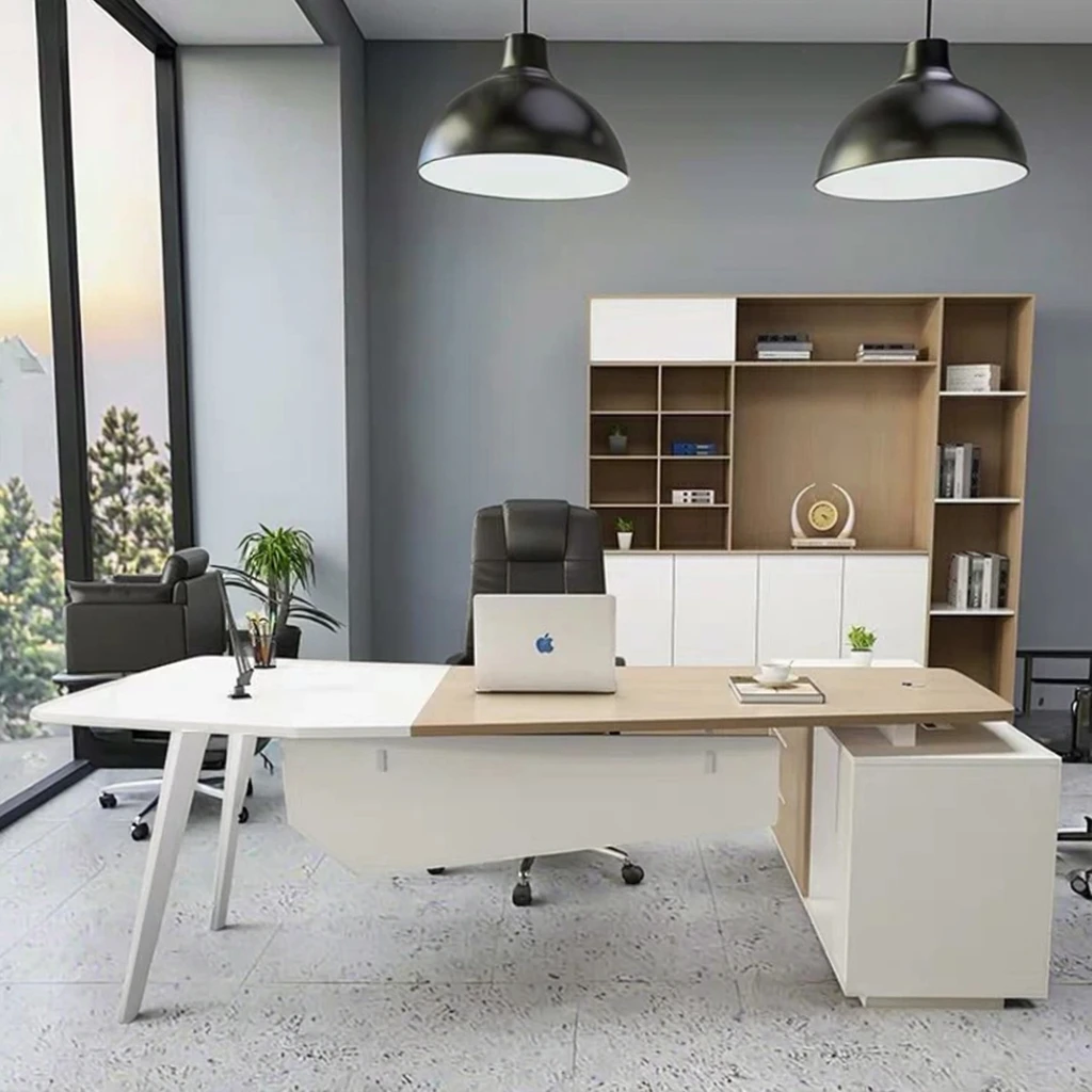 Modern Luxury Modular Executive Office Desk Chair Set with Pine Wood Panel for Single Person Home Worker and Office Building Use