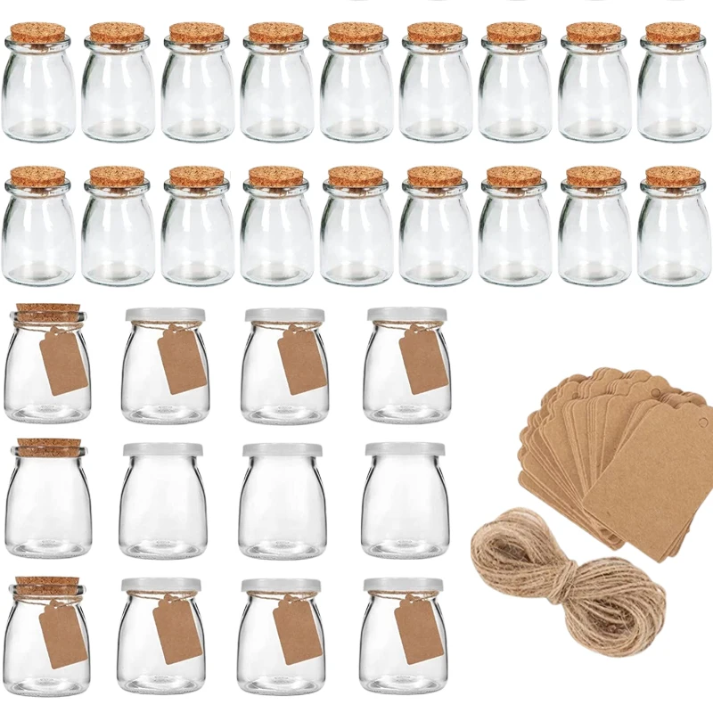 10Pcs 100/200ML Glass Pudding Jar W/Cork Lid Yogurt Jars Glass Storage Containers with Tags & Ropes for Family party Diy Honey