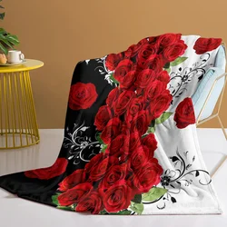 3D Red Roses Floral Blanket Black White Splice Pattern Warm Cozy Soft Throw Blanket for All Season for Couch Sofa Bed