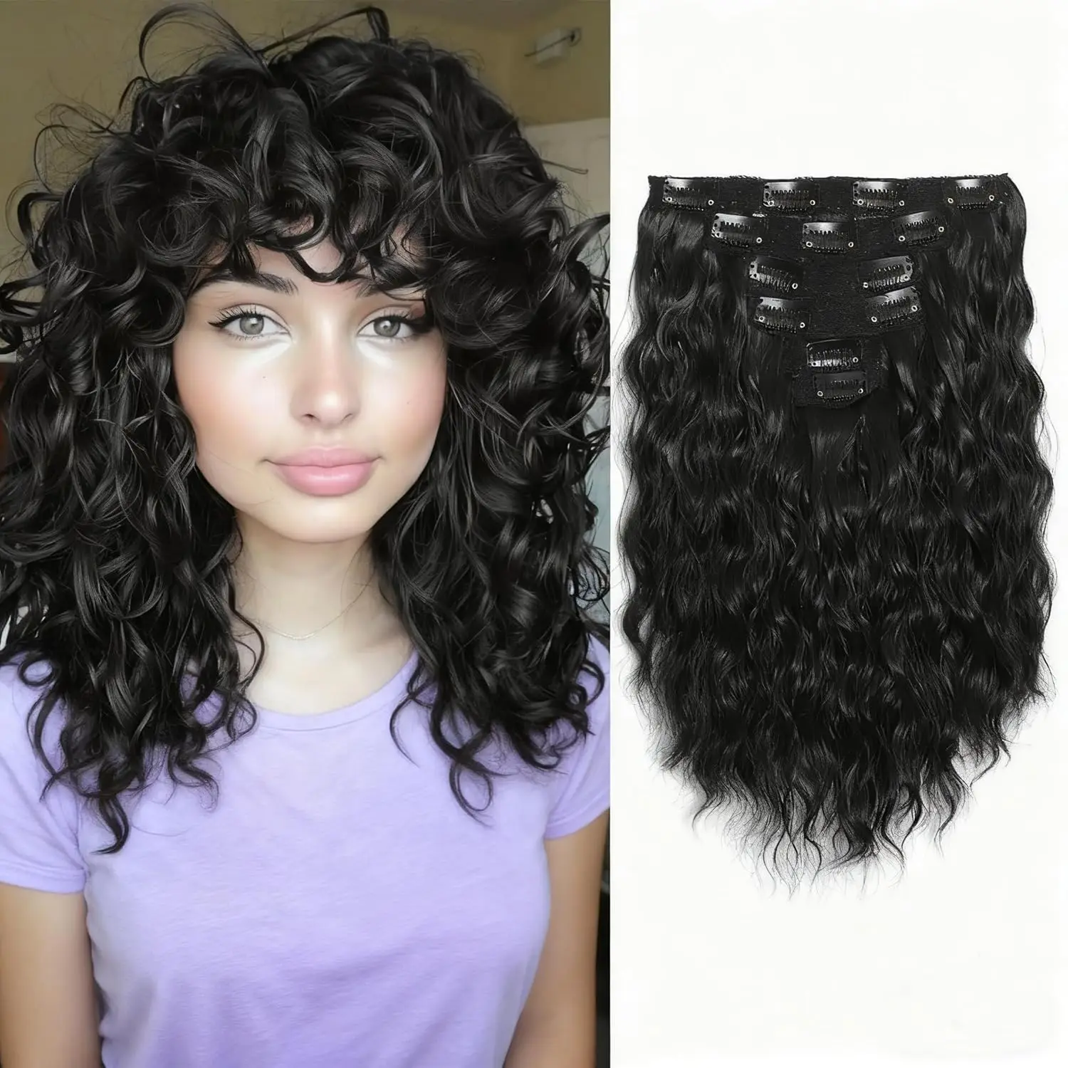 

Набор из 6 штук: Накладные кудрявые пряди для волос - 12-дюймовые короткие волнистые невидимые накладные пряди на кружевной основе, натуральные мягкие синтетические парики, только для женщин.