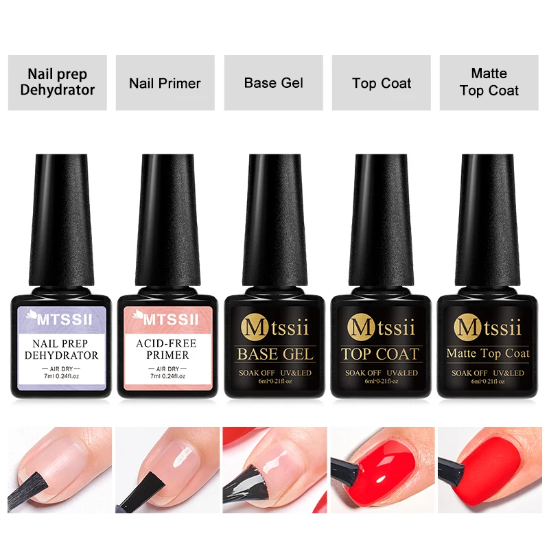 Acrylic No-acid Primer Nail Prep Dehydrator Set With Gel Base And Top Coat Soak Off UV LED Gel Nail Polish Manicure Kit Nails