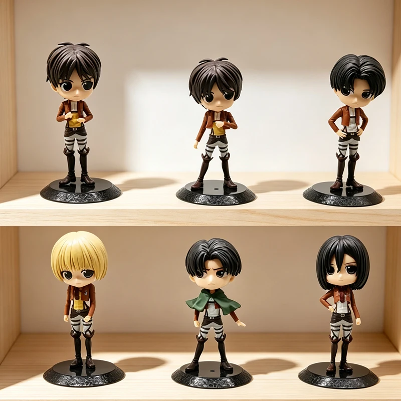 6pcs Anime Attack on Titan Figure Levi Ackerman/Eren Yeager/Mikasa Ackerman Figurine Qposket Collection Model Doll Toys Gift