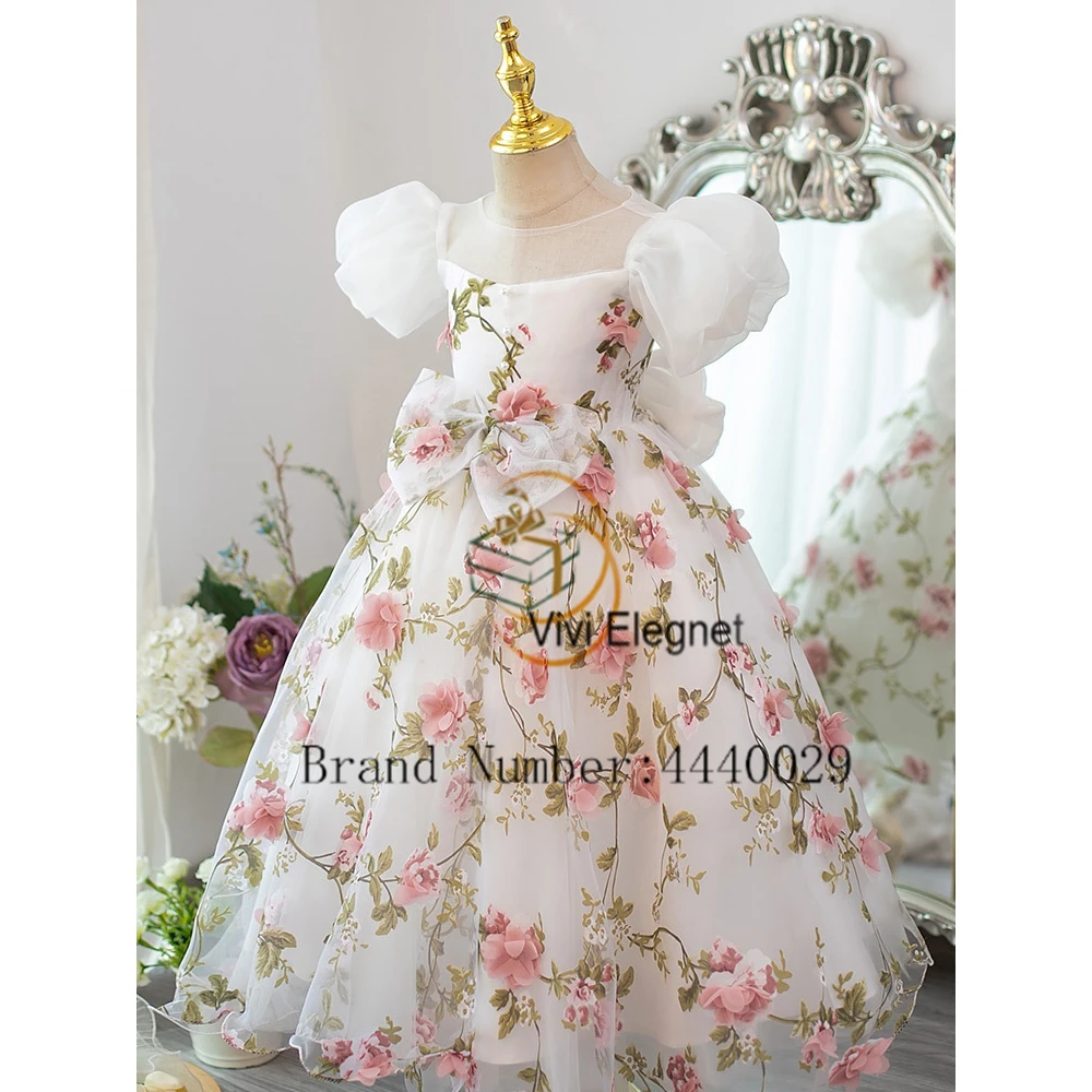 Charming Puffy Sleeve Flower Girls Dresses Organza 2023 Summer New Zipper Back Bow abiti natalizi lunghezza del pavimento yochinee inspection