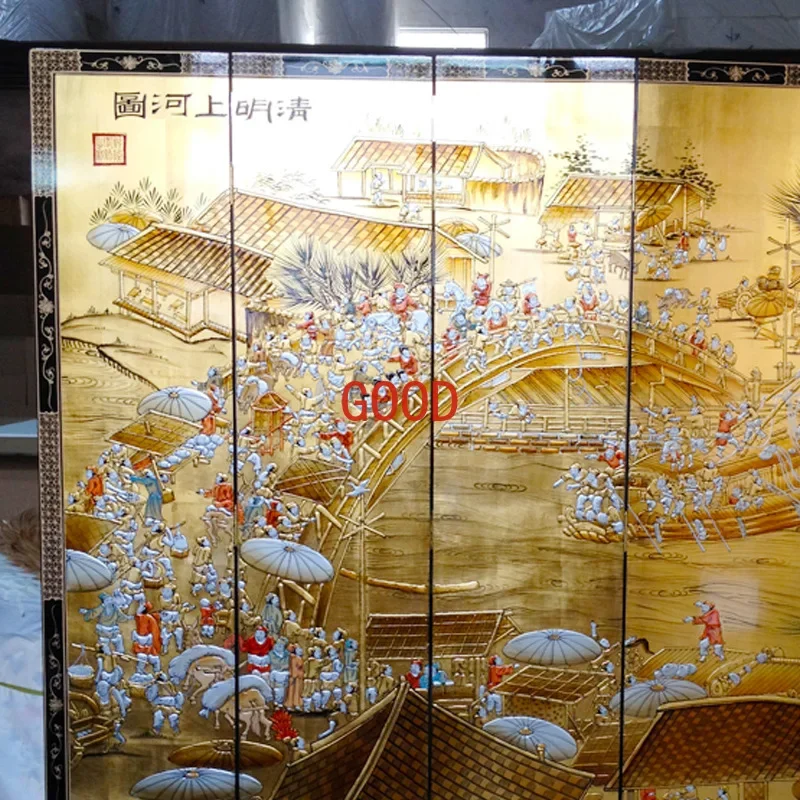 Golden Painted Ming-Qing Period Furniture Live Background Wall