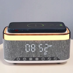 Multifunctional Digital Clock 15W Wireless Charging Alarm Clock Smart Phone Charger With Bluetooth Speakers for Home Office