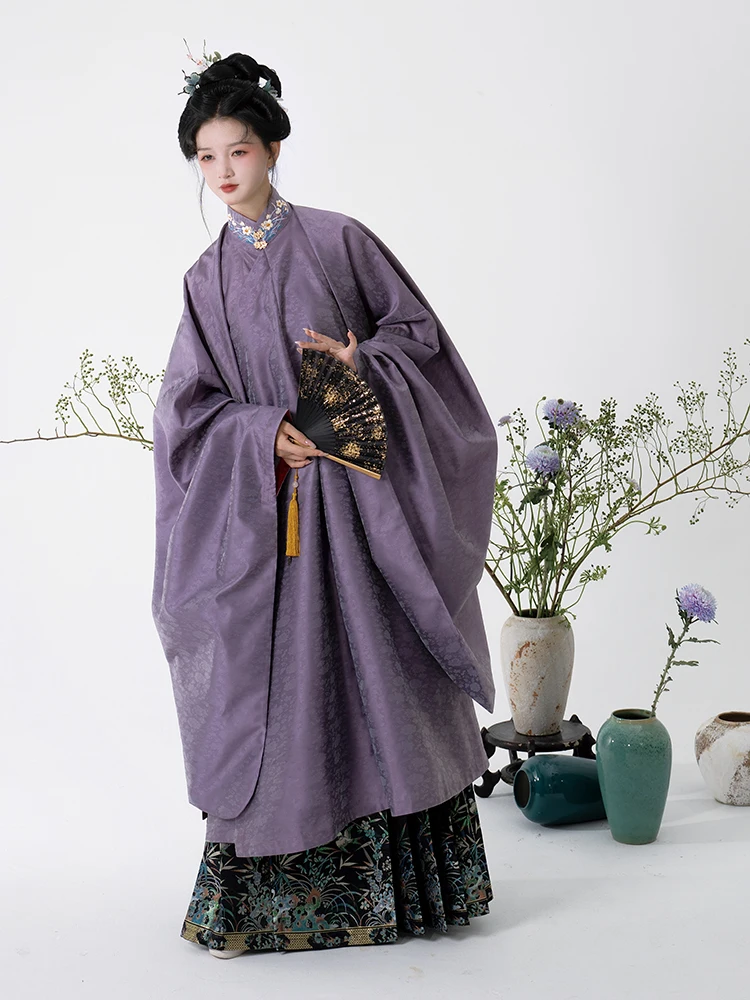 

Chinese Hanfu Dress Women Traditional Vintage Ming Dynasty Hanfu women's standing collar slanted collar long shirt with evening