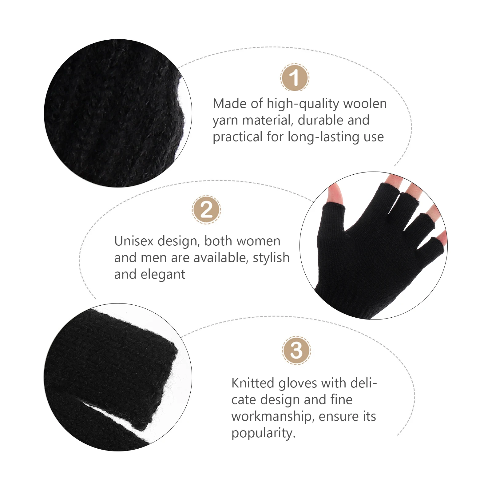 

Gloves Heated Universal with Fingers Cut Out Winter Warm Heating Black Half Miss