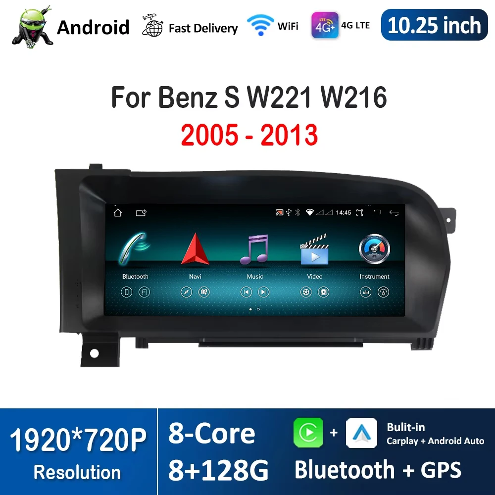 

Сенсорный HD-экран 10,25 дюйма для Benz S W221 W216 2005 - 2013 Android автомобильное радио видео мультимедийный плеер 4G WiFi Bluetoot GPS