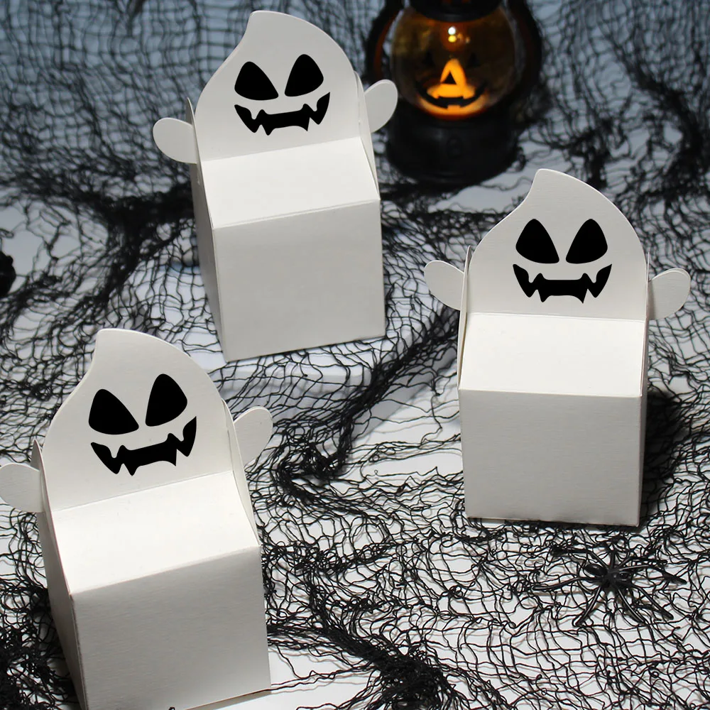 White Ghost-Shaped Pumpkin Ghost Expression Candy Box Mini Gift Box | Perfect for Halloween Party Decor