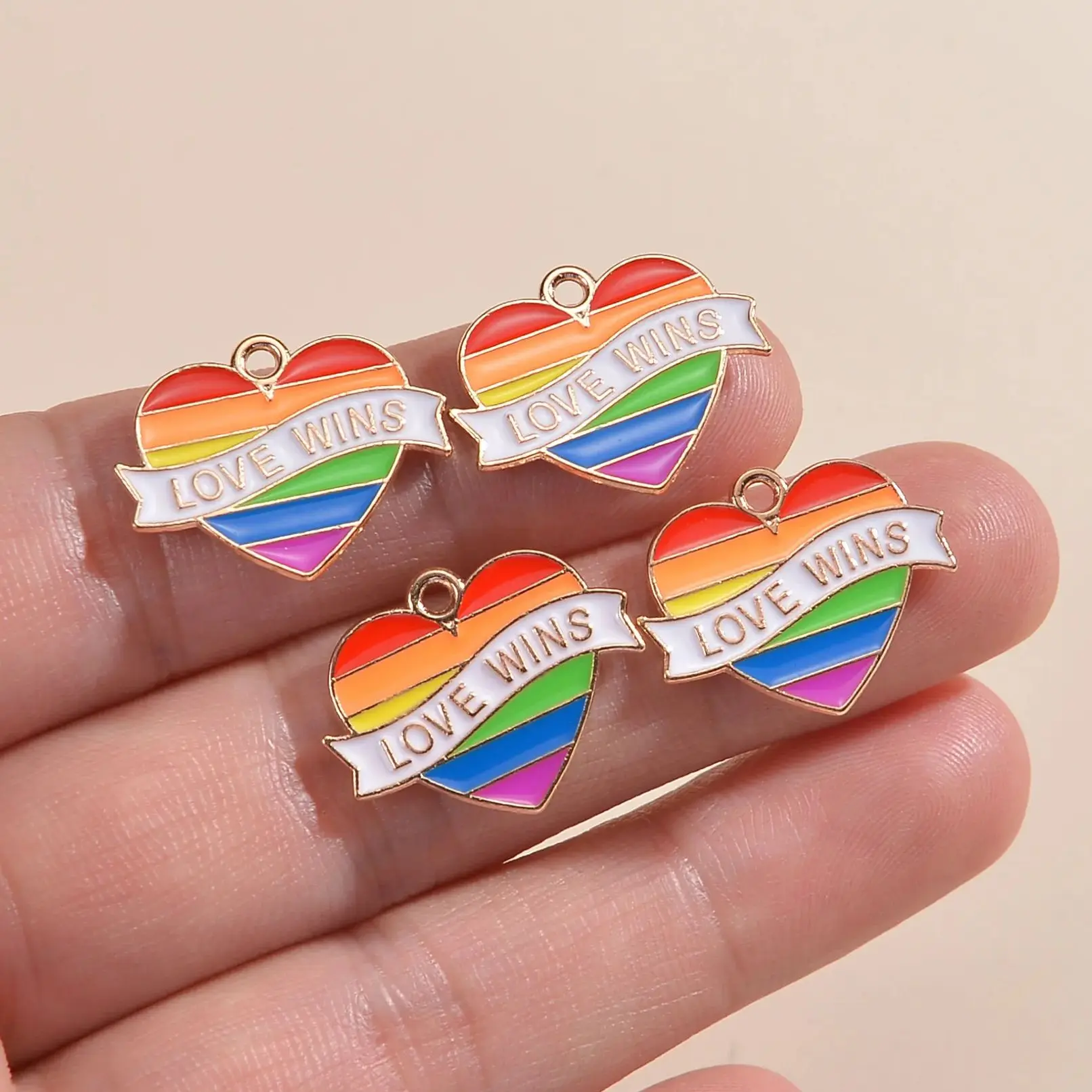 

50pcs Cute Colorful Rainbow Love Wins Heart Charms Pendants for Earrings Necklaces DIY Handmade Bracelets Jewelry Making LGBT