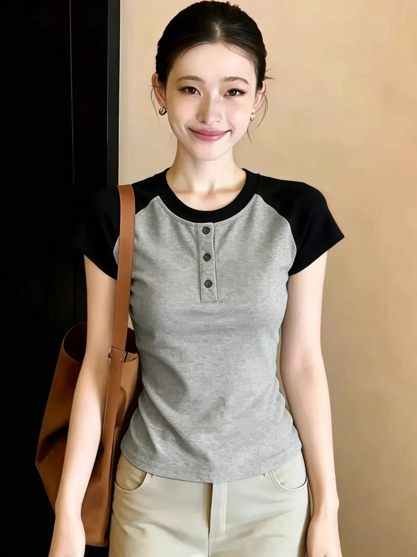 Slim Fit Short Sleeve T-Shirt 95 Cotton Women's Fashionable Casual Top Spring Summer New Style plus Size Body Shaping Chic