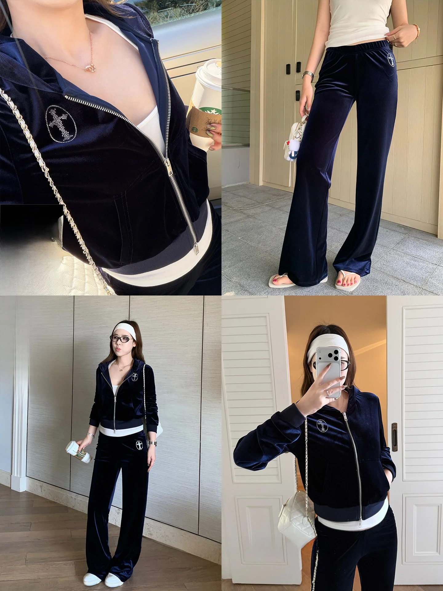 

Xzichic Velvet Feel Micro Stretch Loose Hooded Sweatshirt Low Waist Pants Flared Sweatpants Women's Set Casual Fashion Outfit